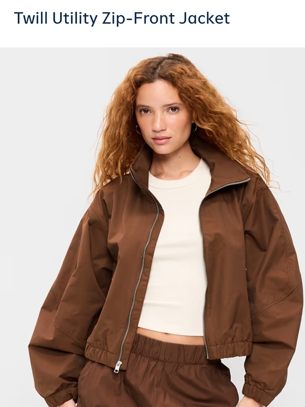 Twill Utility Zip-Front Jacket - Brown